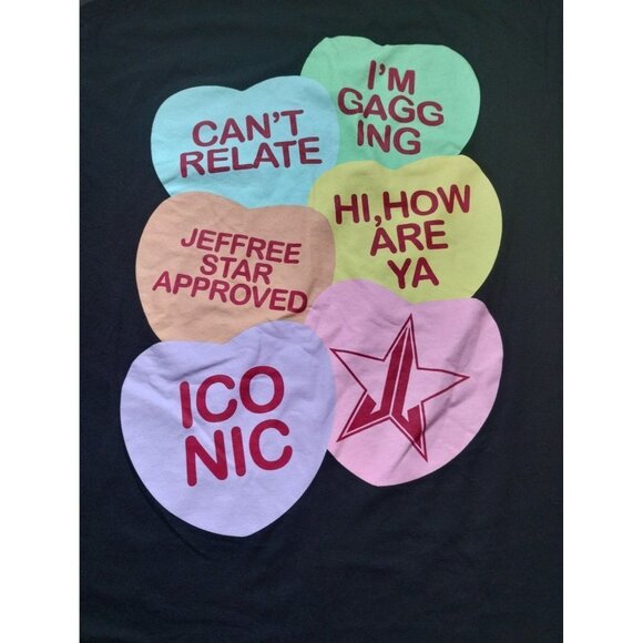 Size Large Jeffree Star Cosmetics Candy Hearts Valentines Exclusive Black T-Shir - Picture 2 of 5
